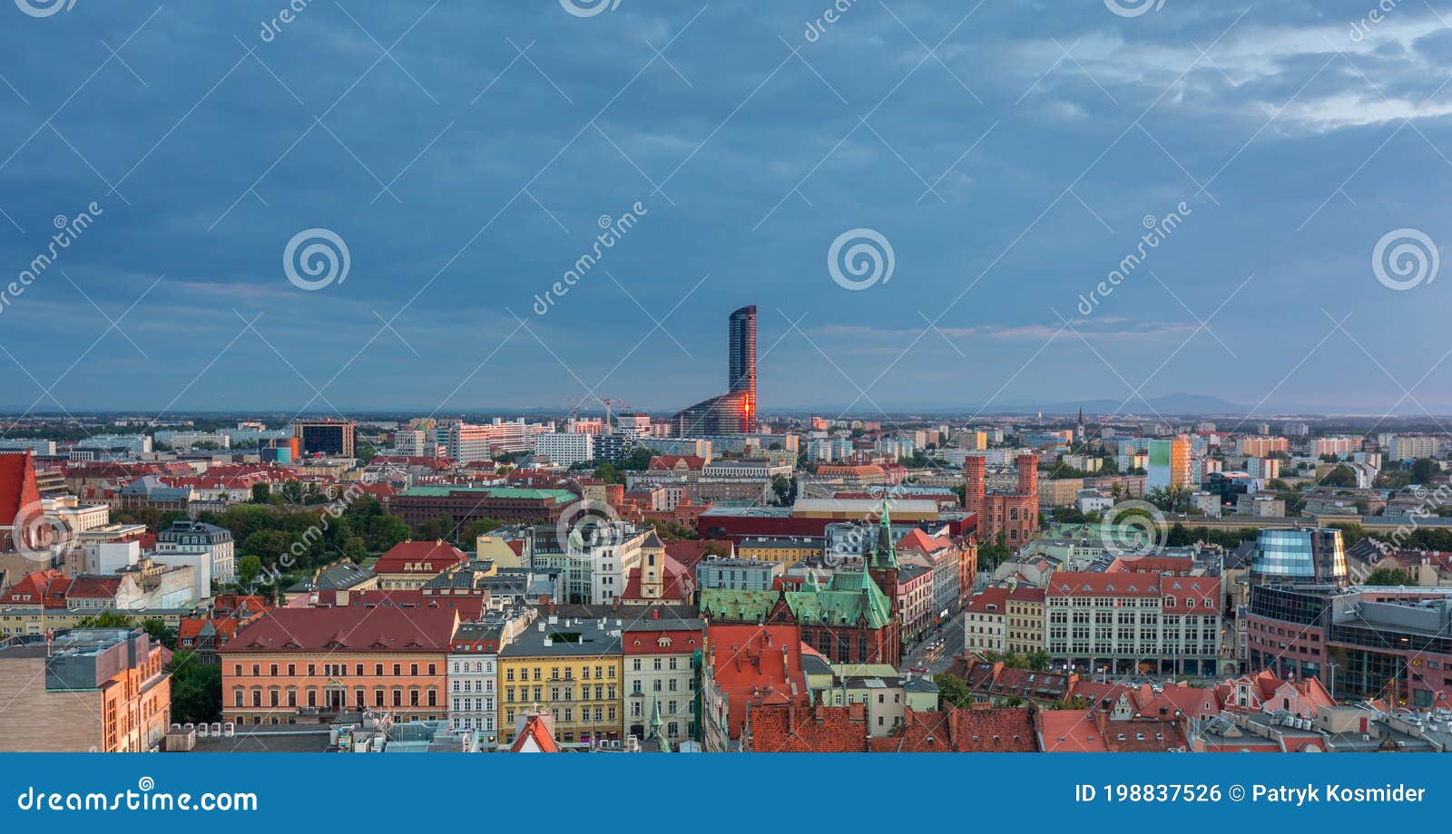 cityscape of wroclaw old town at sunset. poland