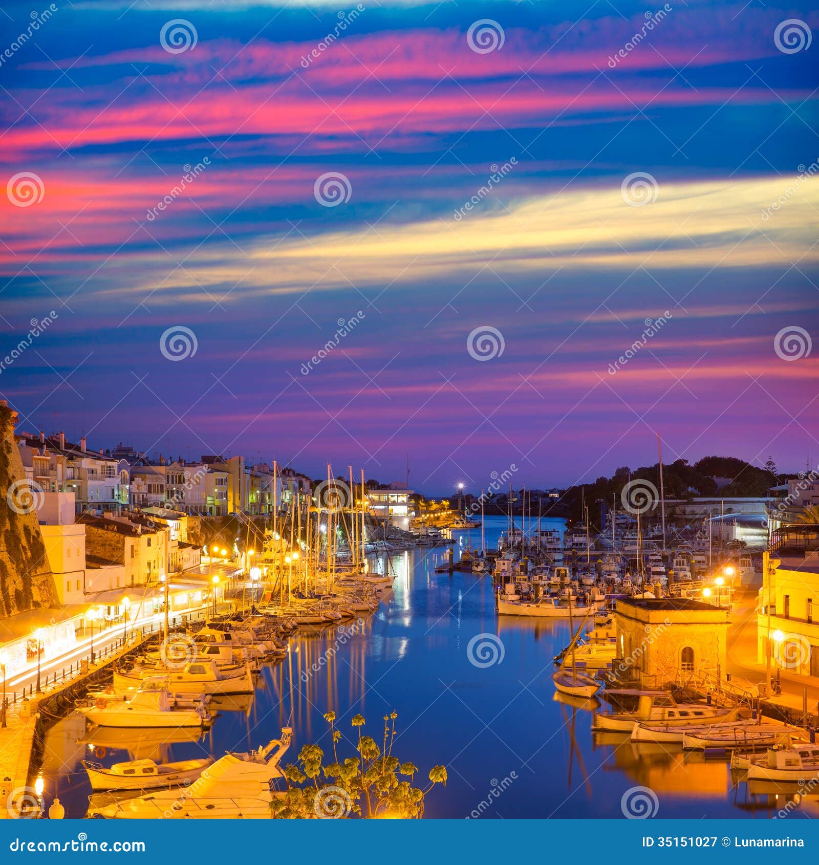 ciutadella menorca marina port sunset town hall and cathedral