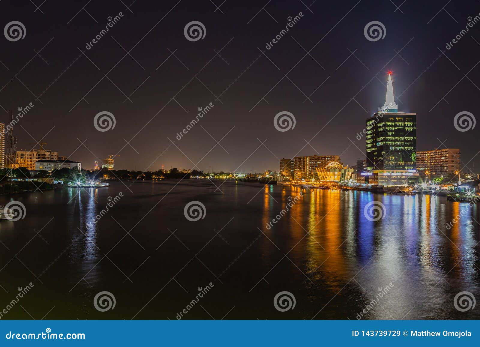night scene of the civic center towers victoria island, lagos nigeria