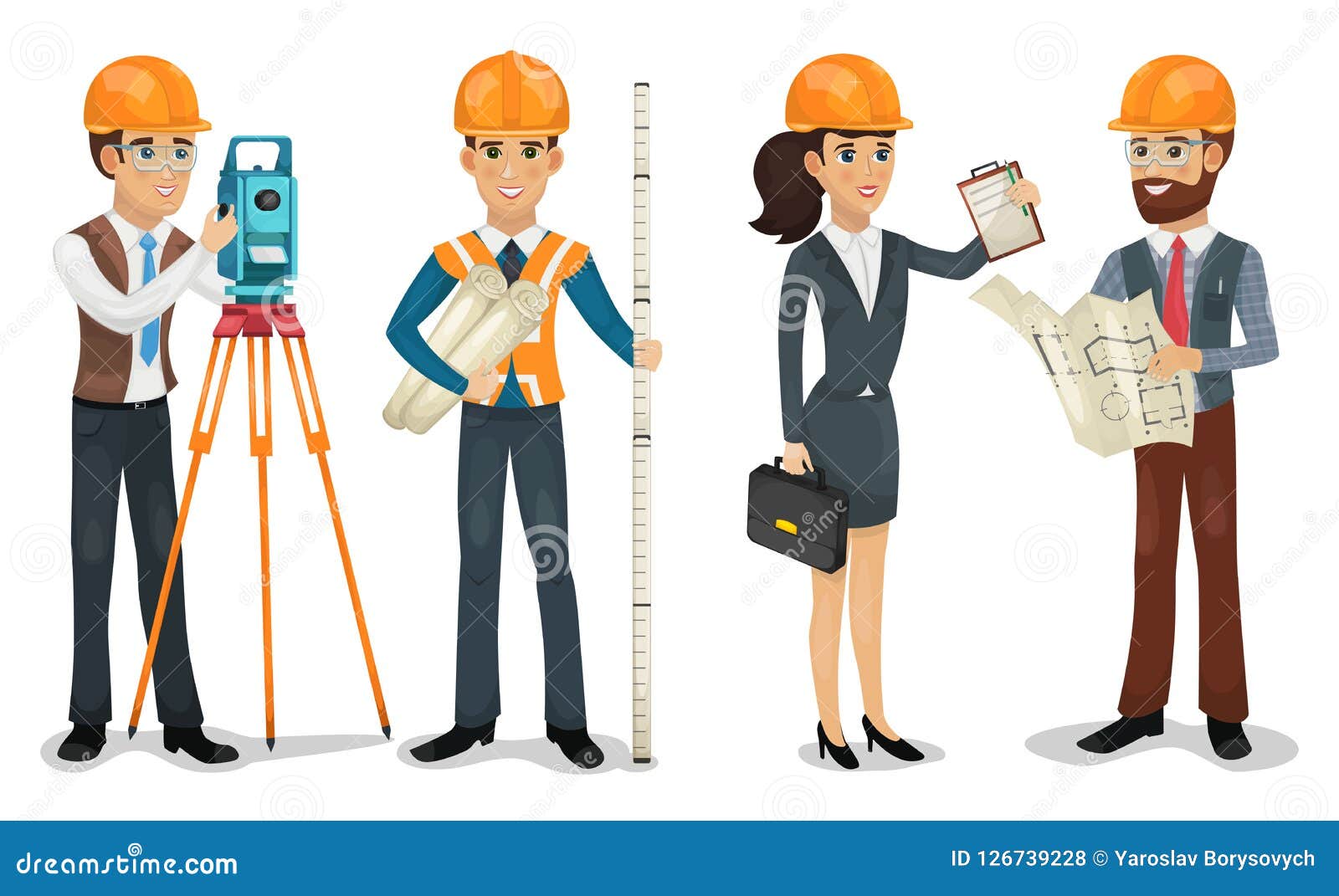 civil engineer, surveyor, architect and construction workers  