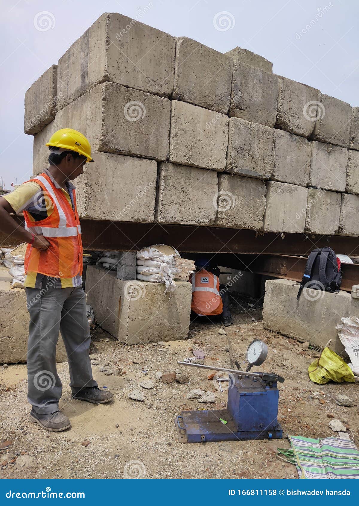 Civil Engineering Observing Pile Load Test. Editorial Stock Photo