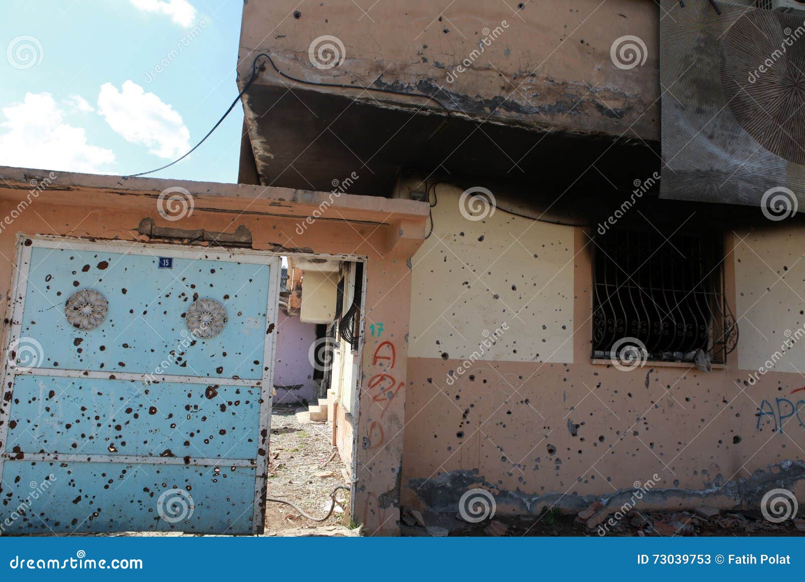 CIZRE WAS HIT DURING CLASHES. CIZRE, SIRNAK - MARCH 30: A building is seen just after it was hit during clashes between Kurdish protesters and Turkish police. The Photo Taken March 30, 2016.