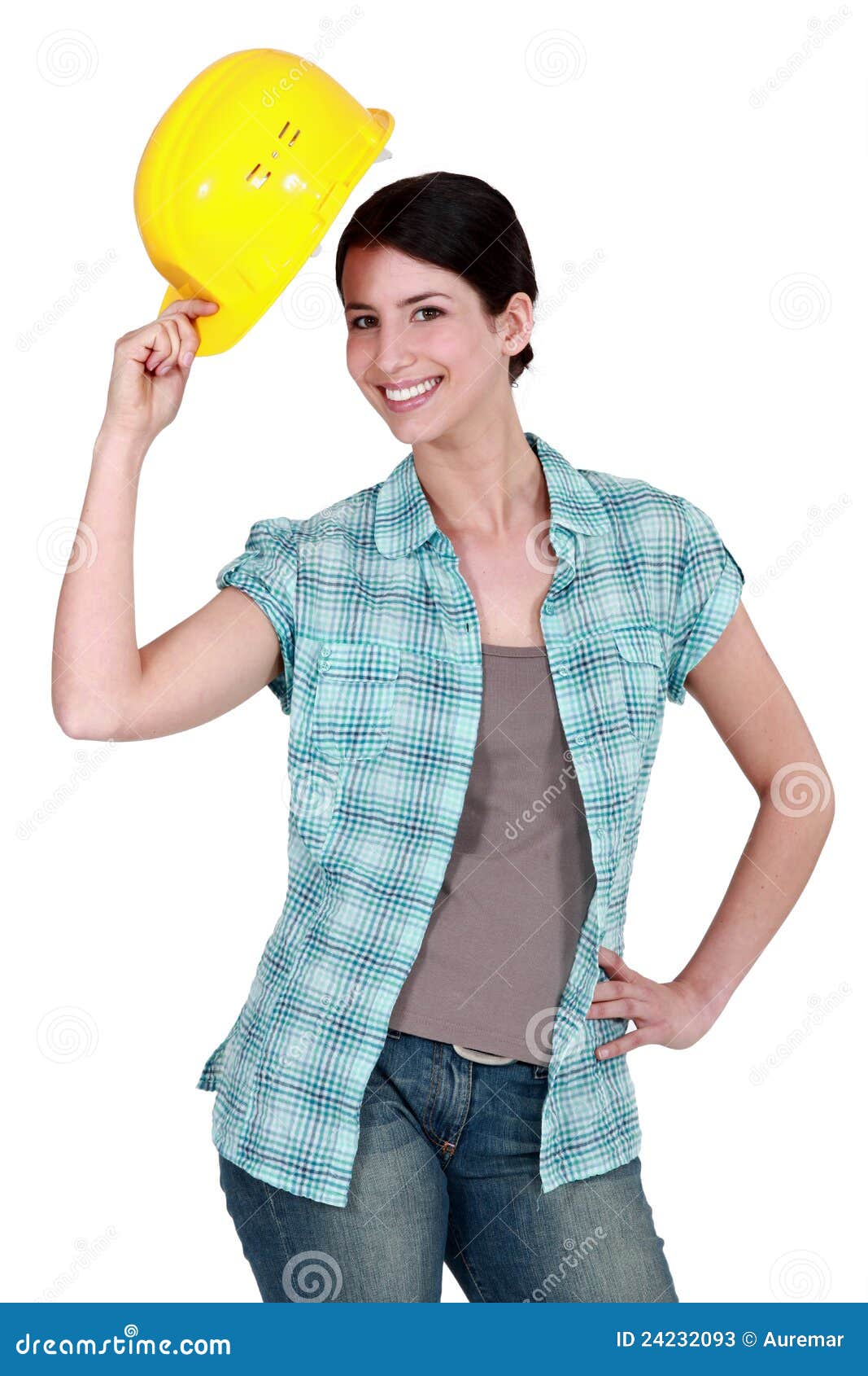 Ciężki kapelusz przechylanie jej kobieta. Ciężki kapelusz jej przechylania kobiety kolor żółty