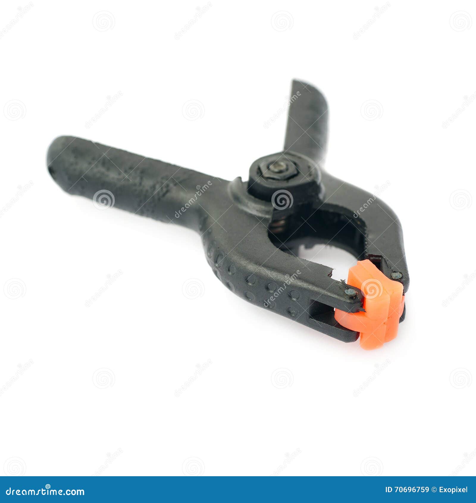 Clamp with Orange Plastic Jaws, Isolated Over the White Background