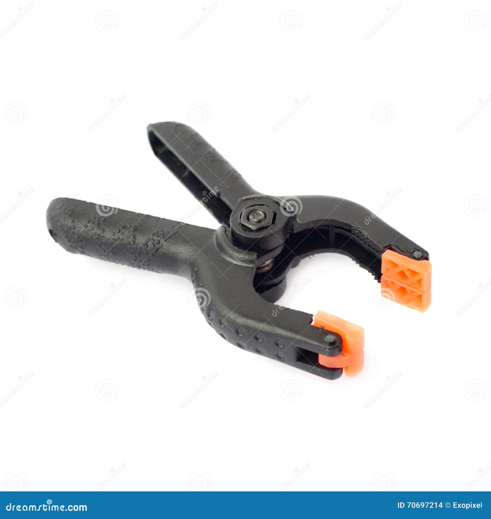 Clamp with Orange Plastic Jaws, Isolated Over the White Background