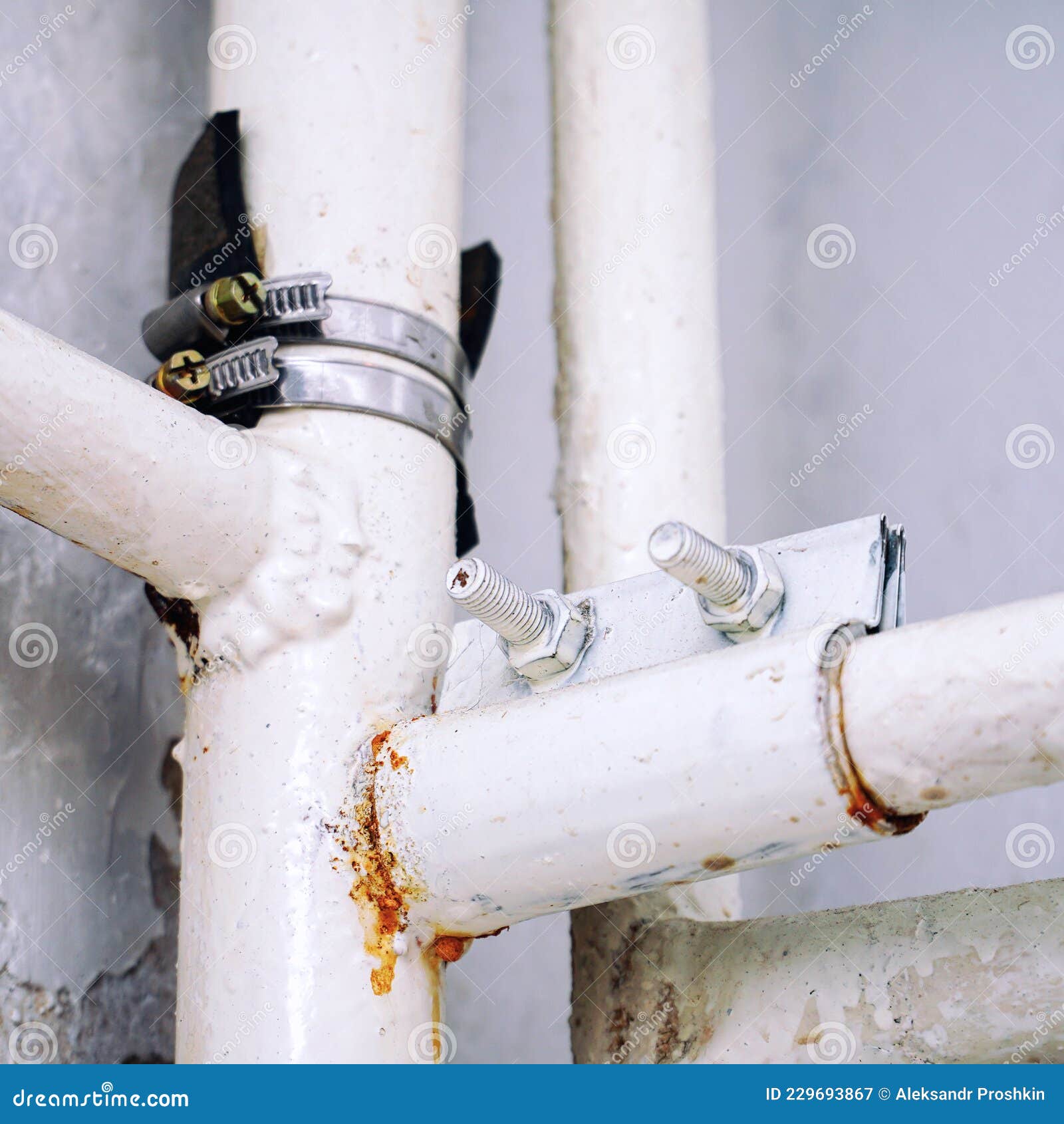Clamps on Leaky Water Pipes Stock Image Image of clamp, close 229693867