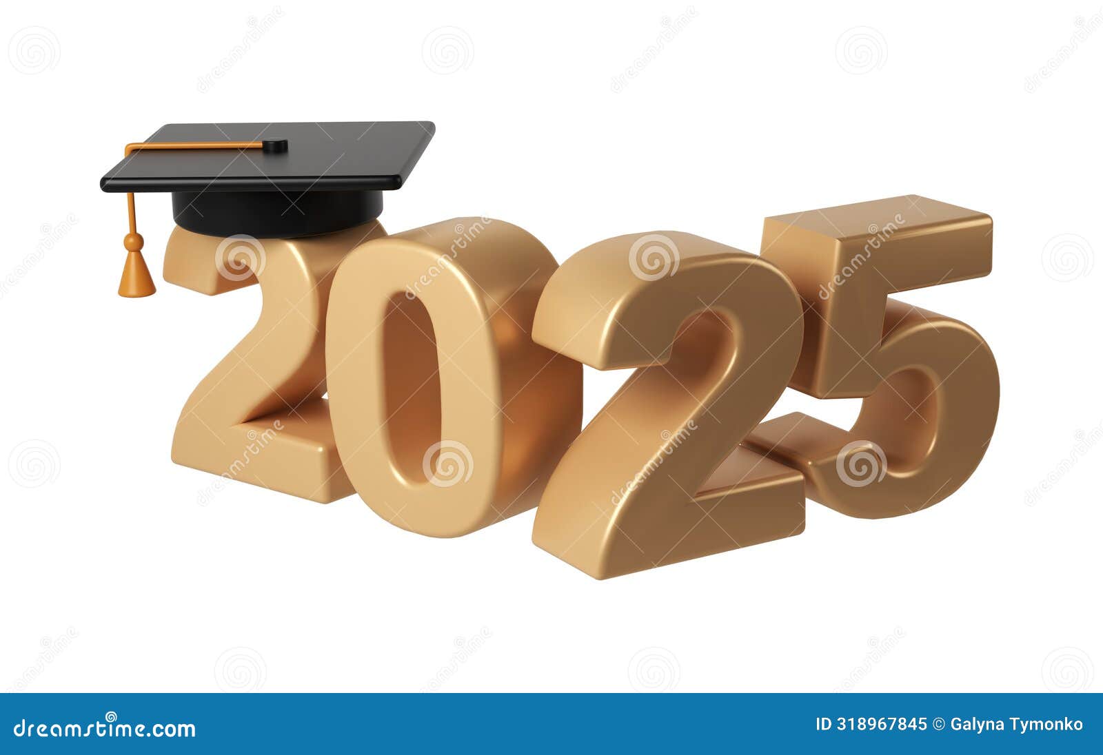 Class of 2025 3d Icon. Congratulation Graduates Design Template with Black Cap and Numbers Stock