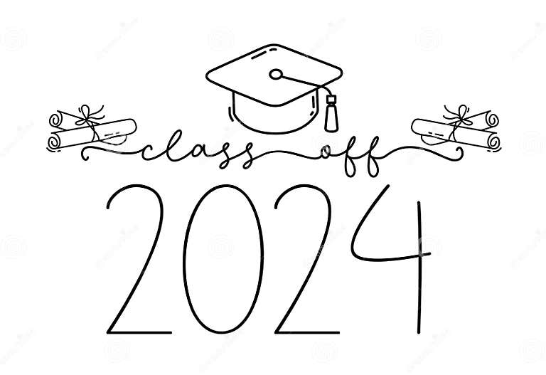 CLASS of 2024. Graduation Logo with Cap. Stock Vector Illustration of