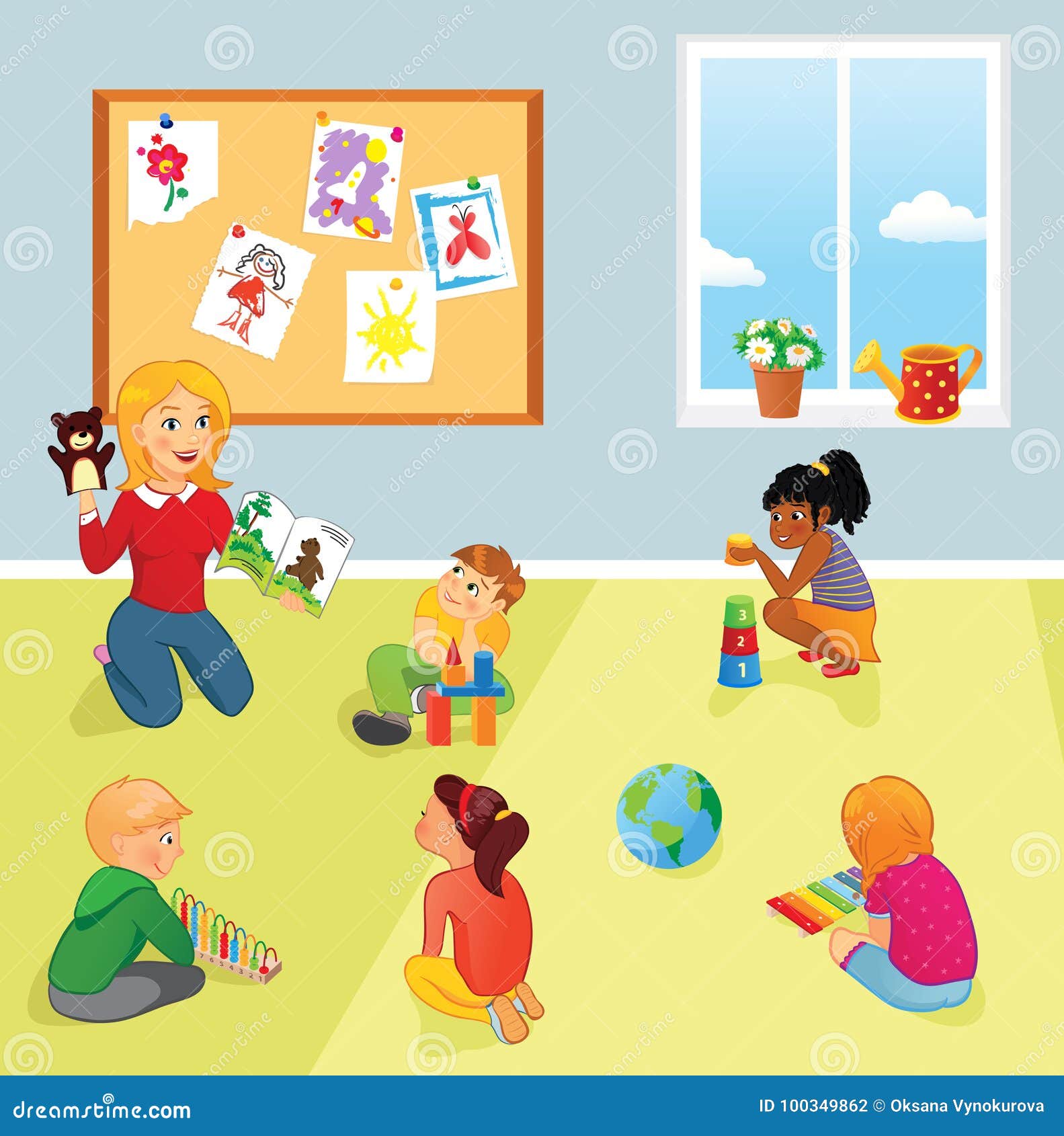 Classe Insegnante E Bambini Della Scuola Elementare Illustrazione Vettoriale Illustrazione Di Bambini Blocchi 100349862