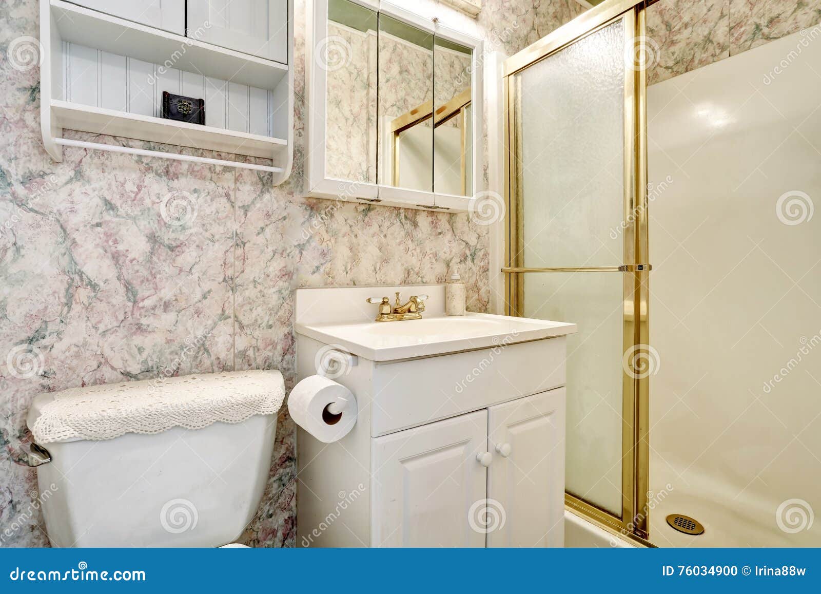 Classic American Bathroom Interior With Vanity Cabinet And Toilet Stock Photo Image Of Renovated Idea 76034900