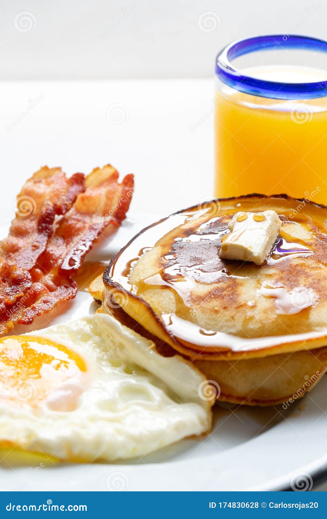 American Breakfast with Egg, Pancake and Bacon Stock Photo - Image of ...