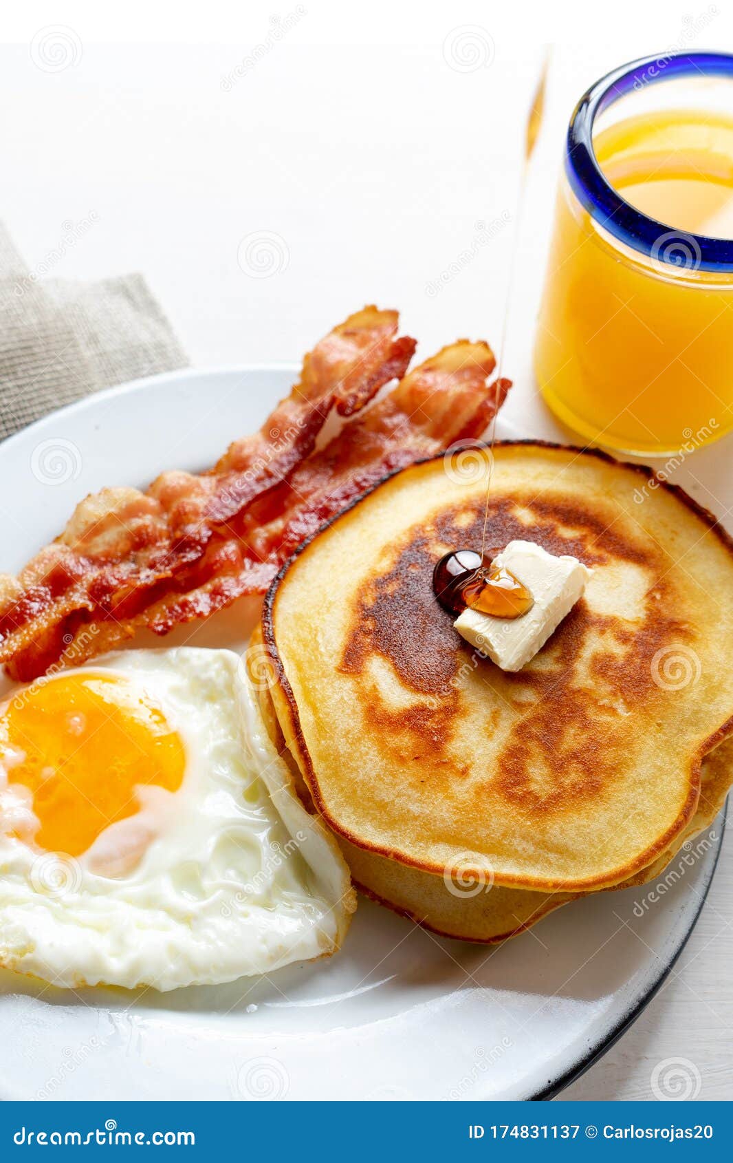 American Breakfast with Egg, Pancake and Bacon Stock Image Image of