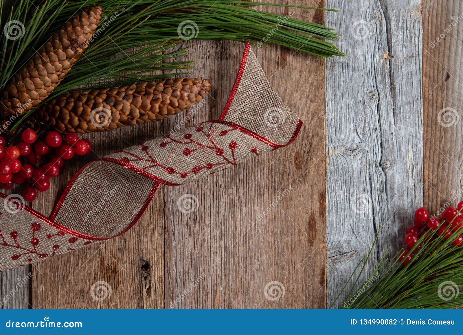 Authentic and Rustic Christmas Holiday Decorations on Weathered Wood ...