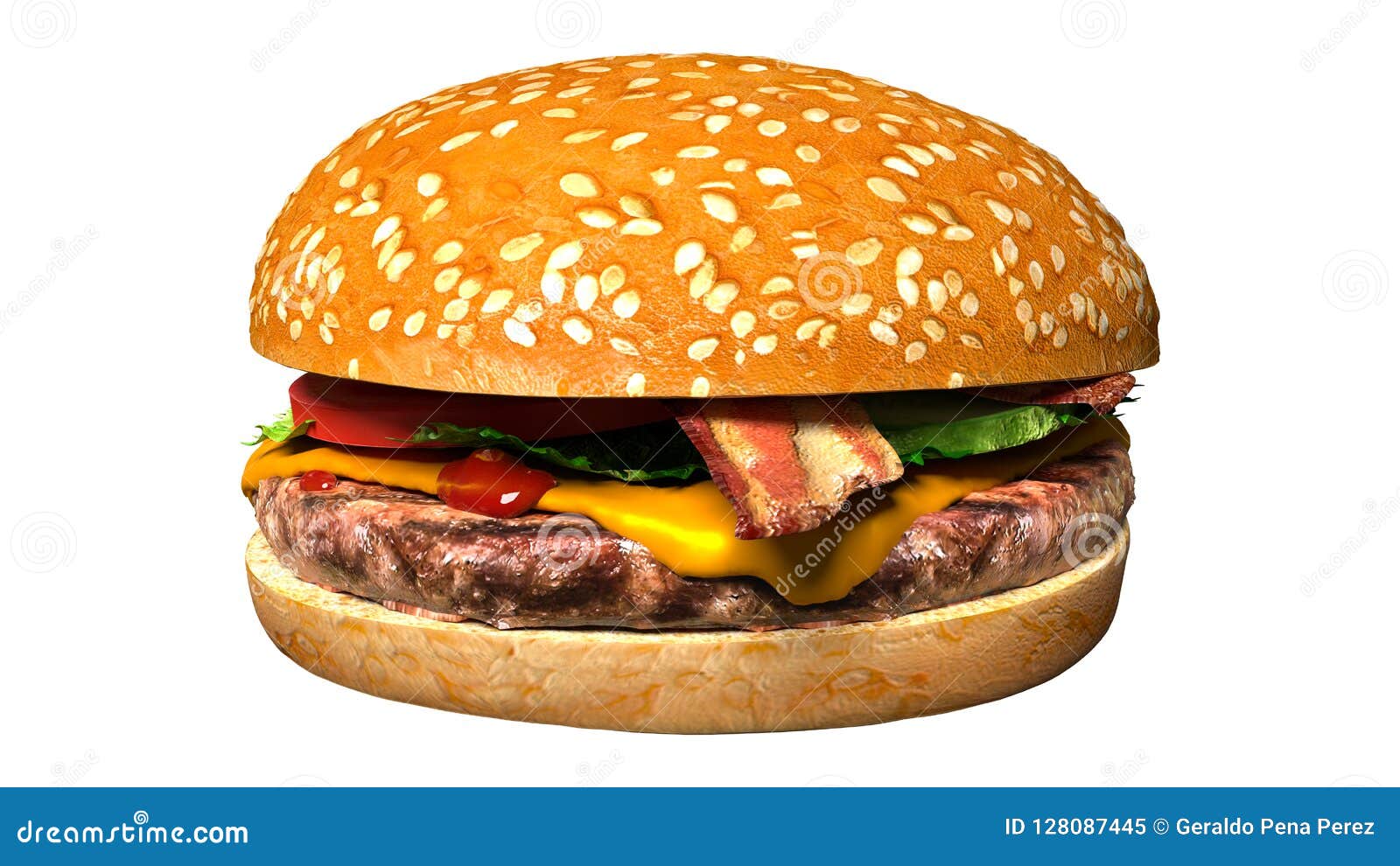 Classic Bacon Cheese Burger Isolated Juicy Stock Illustration
