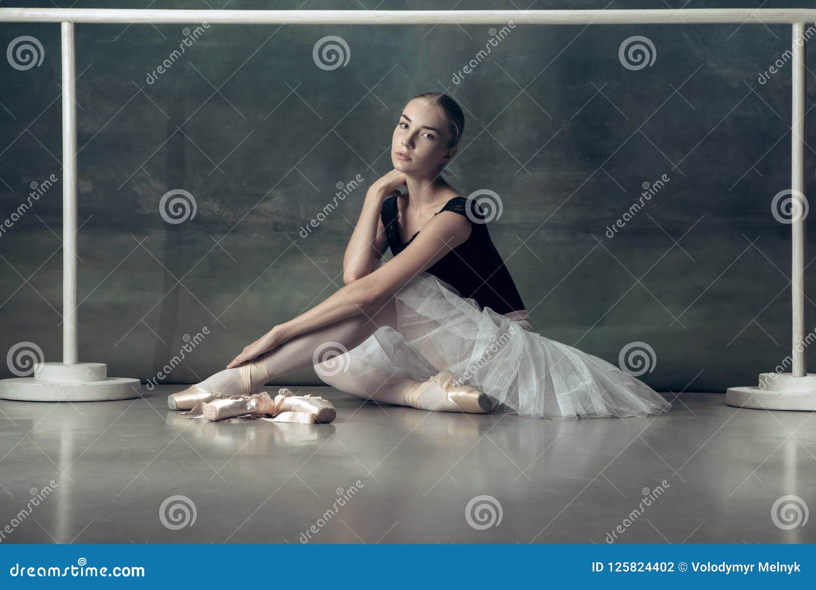 The Classic Ballerina Posing at Ballet Barre Stock Photo - Image of ...