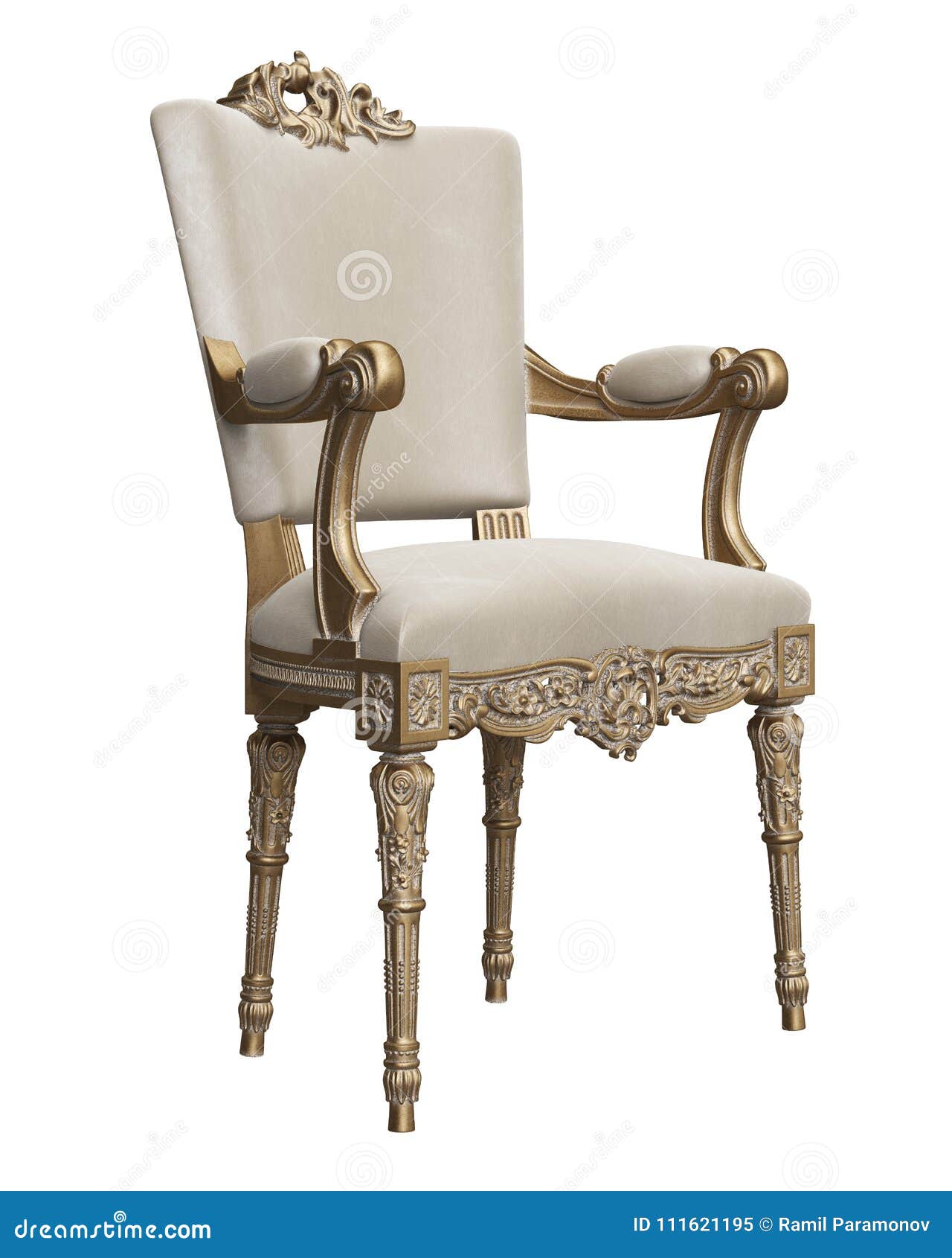 Classic Baroque Chair In Gold And Ivory Colors Isolated On White