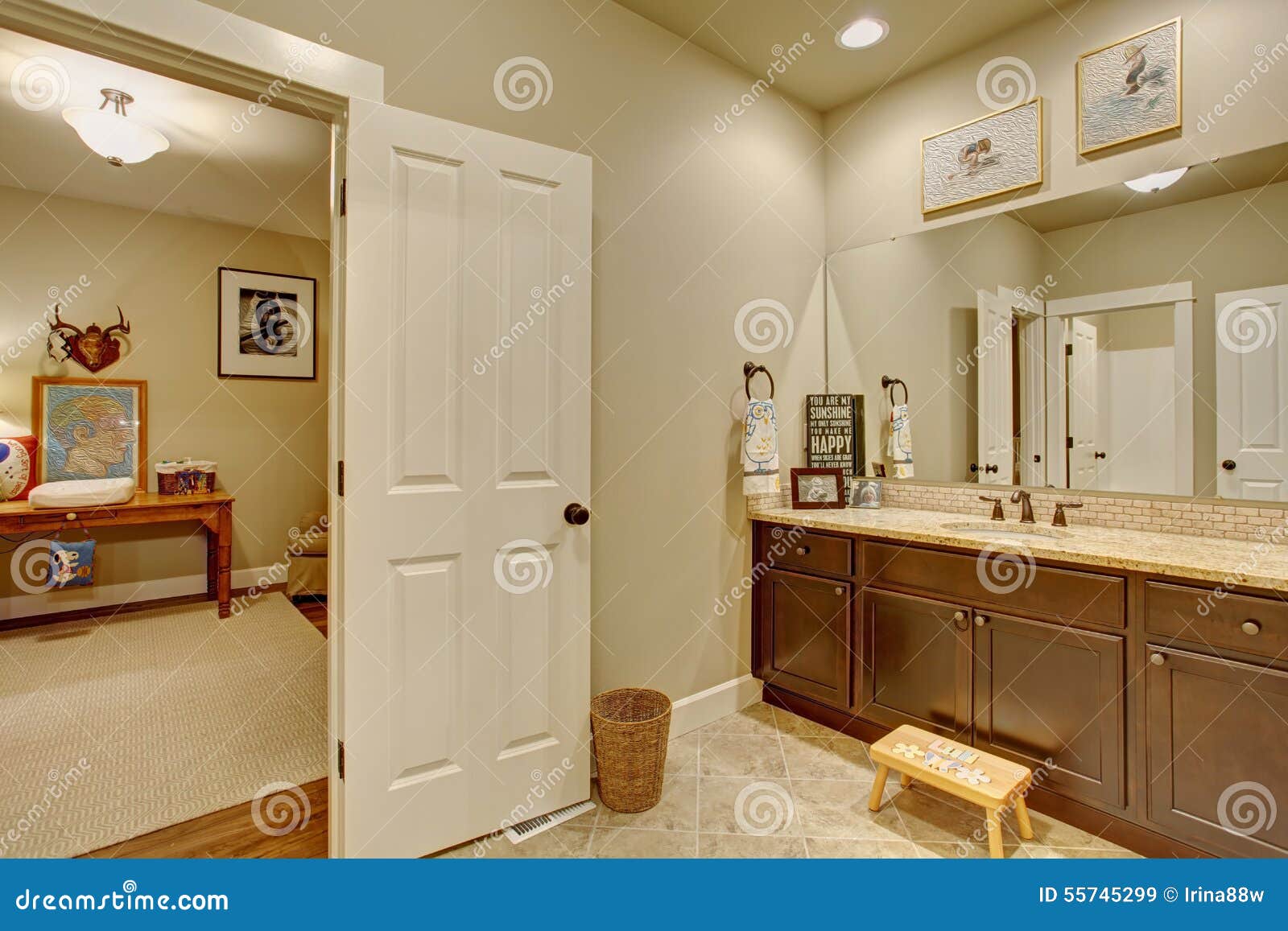 Classic Bathroom Connected To Room. Stock Image Image of toilet