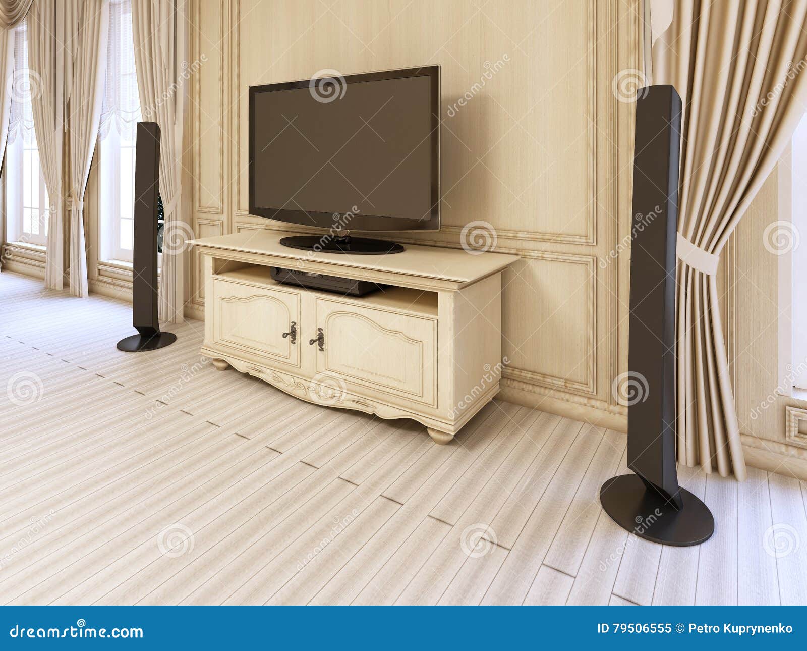 Classic Bedside Table for TV Unit in Luxurious Neoclassical Bed Stock