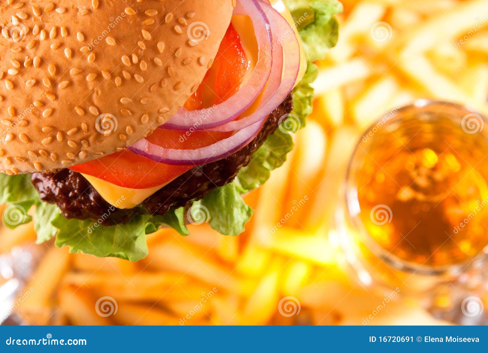 Classic Beef Cheeseburger with Fries and Beer Stock Image Image of