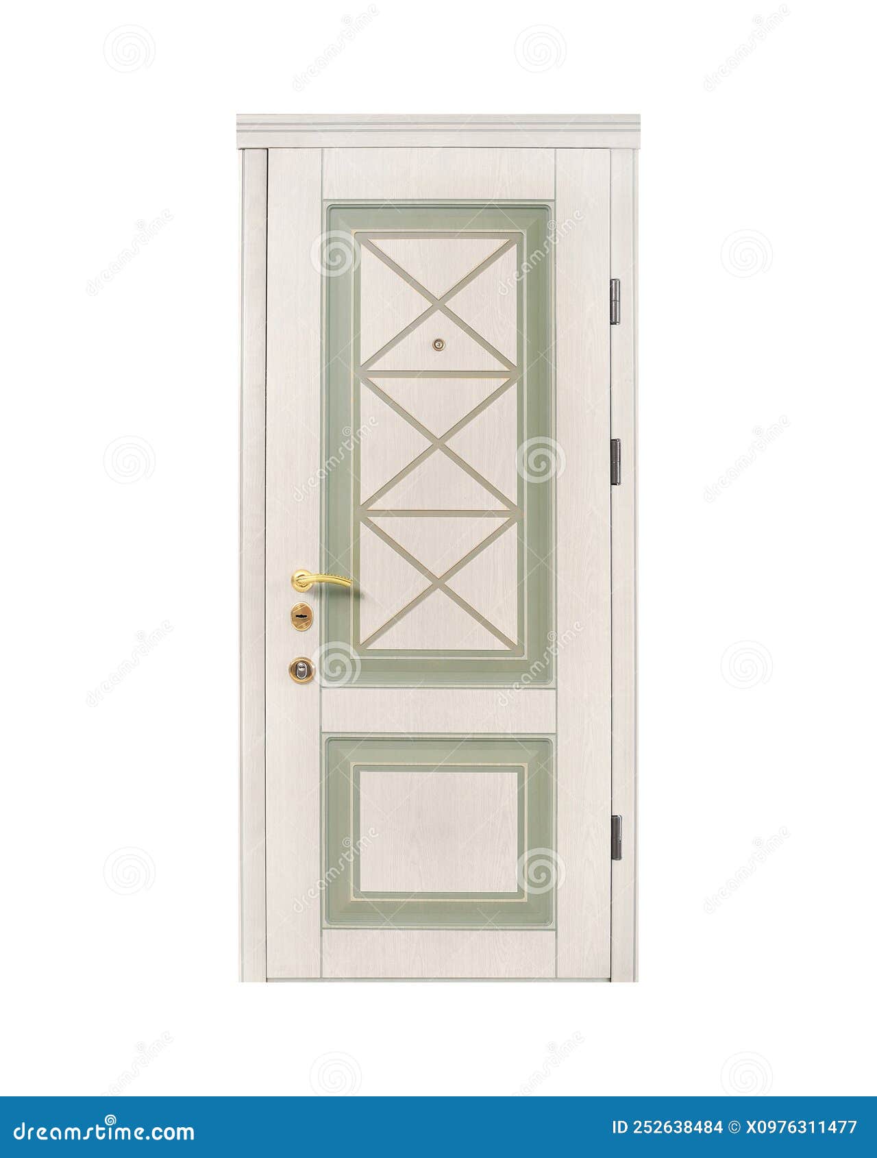 Classic Beige Front Door with Squares. Front View Stock Photo Image