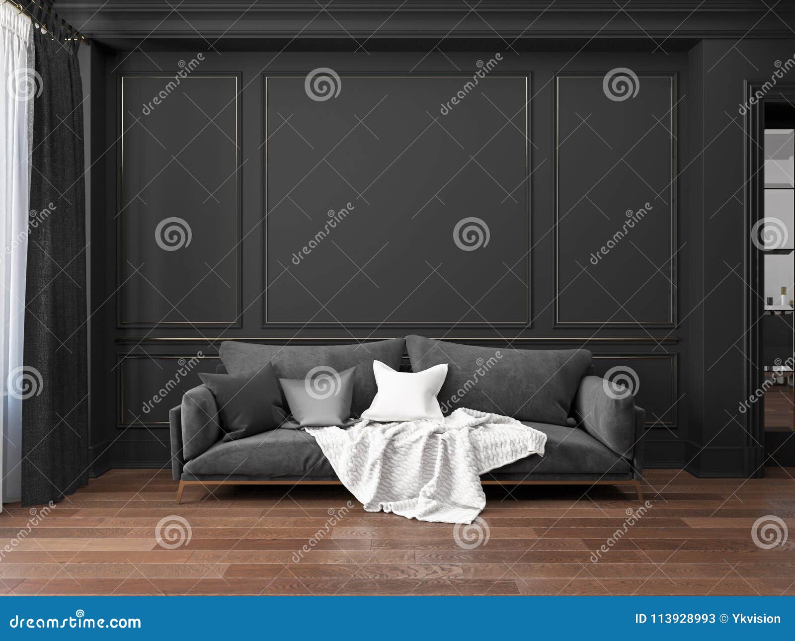 Classic Black Interior with Sofa. Stock Illustration Illustration of