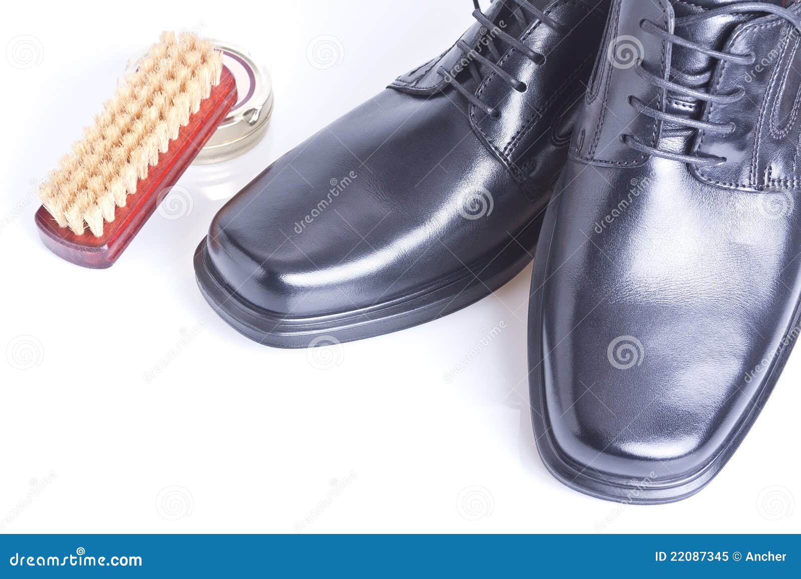 Classic Black Men S Shoes, Boot Polish And Brush Stock Image Image of