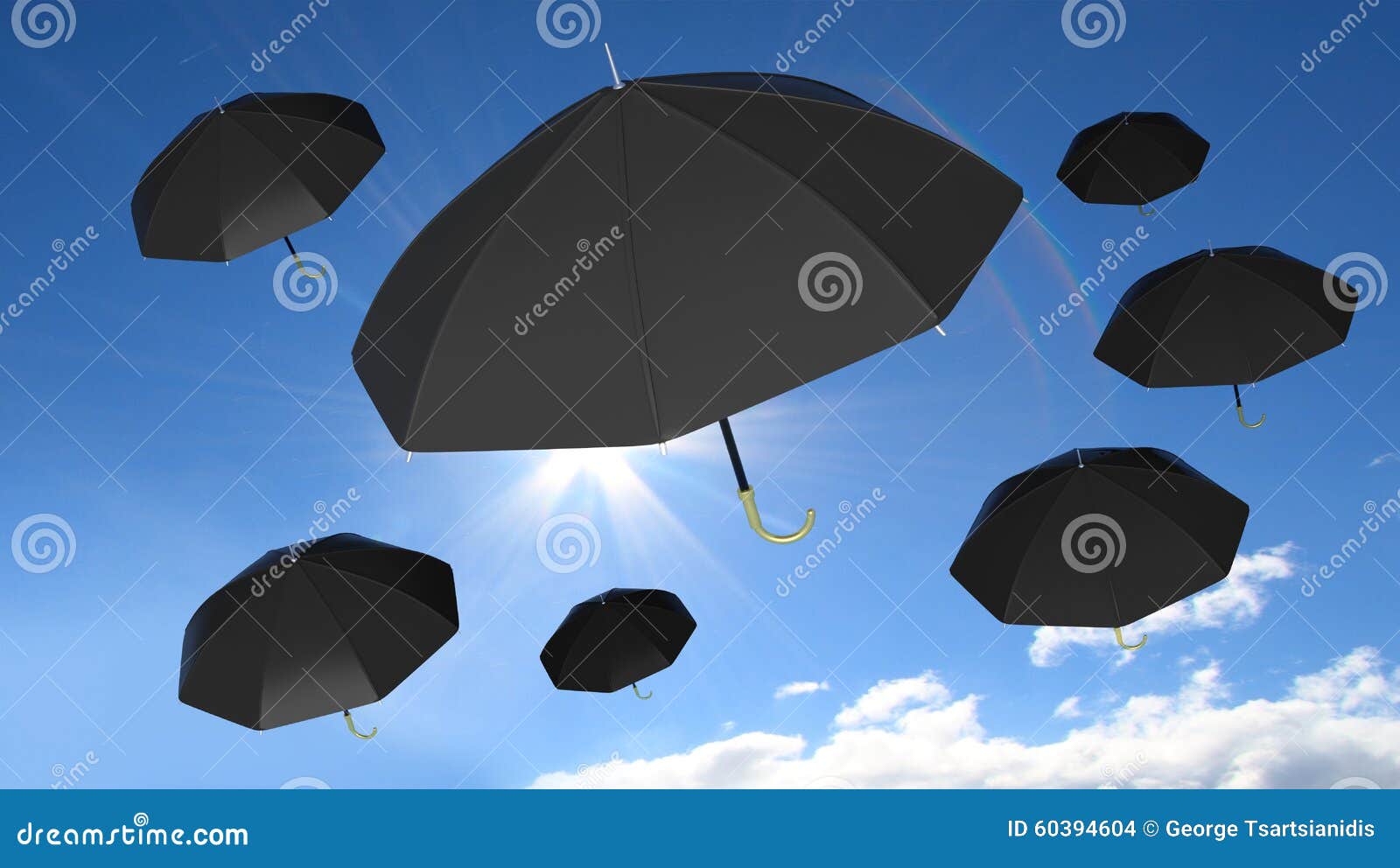 Classic Black Open Umbrellas on Blue Sky Stock Illustration