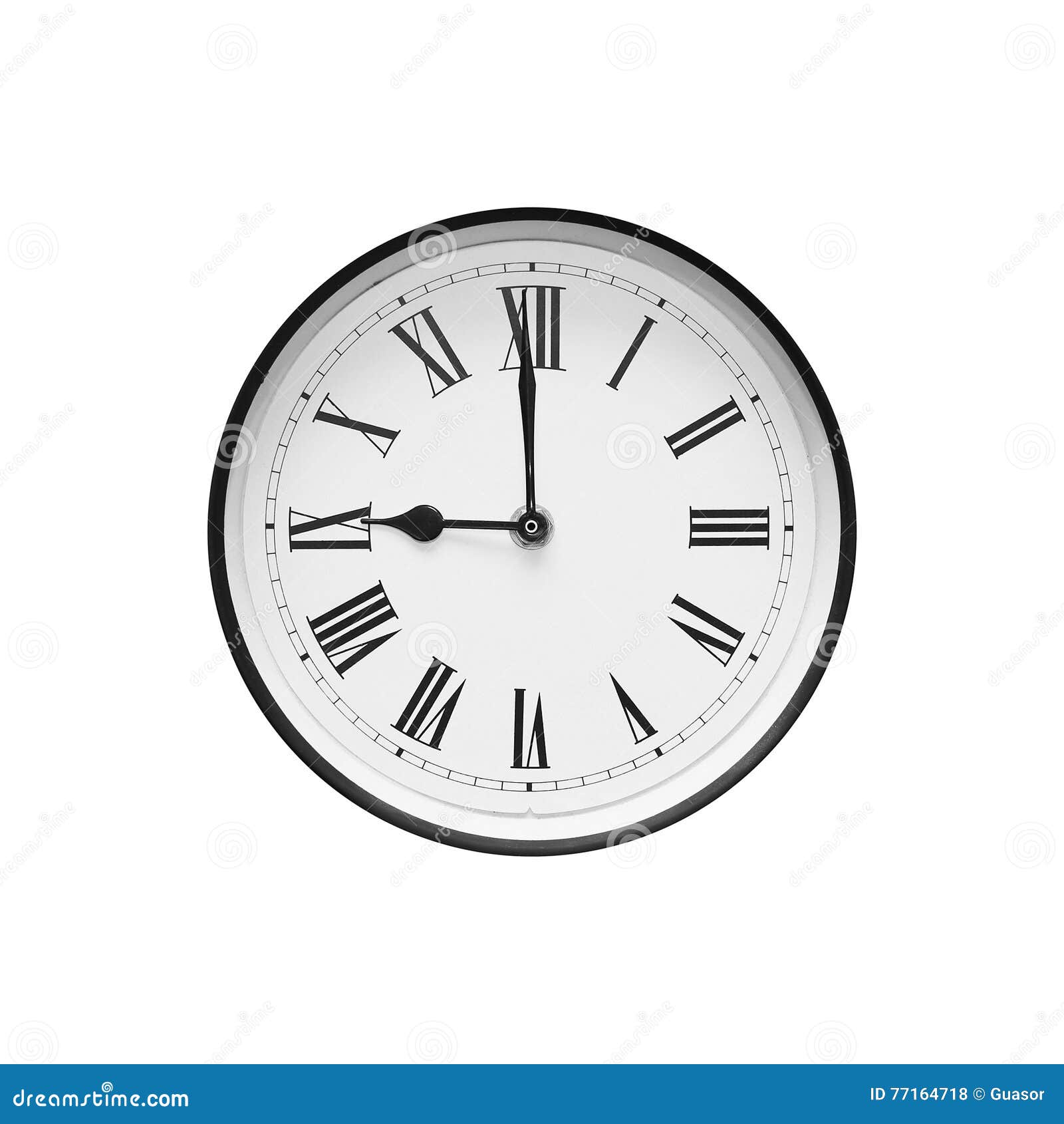 Classic Black and White Round Clock Isolated on White Stock Photo