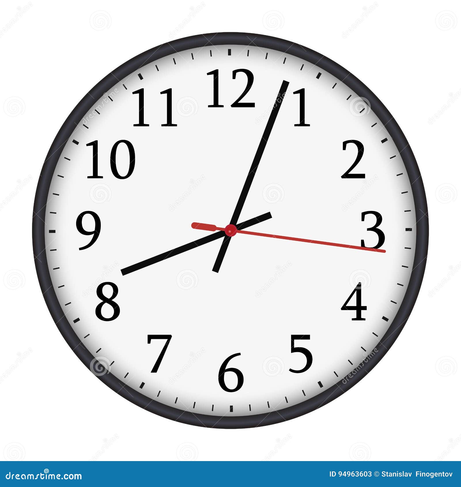 Round Wall Clock With Glossy Metallic Body And Figured Hands Placed On White Background Cartoon