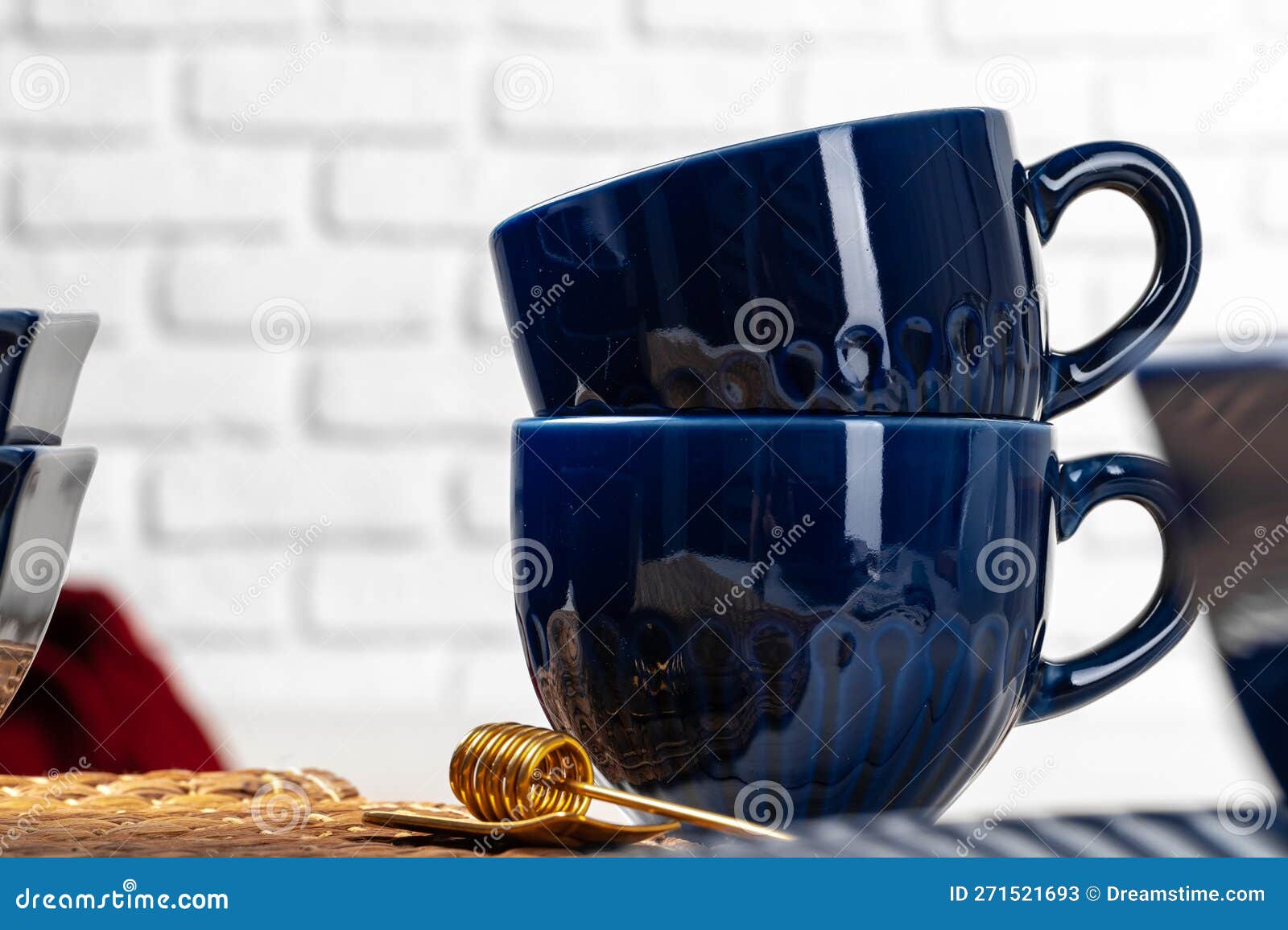 Classic Blue Empty Ceramic Tea Cup on Kitchen Table Stock Image Image