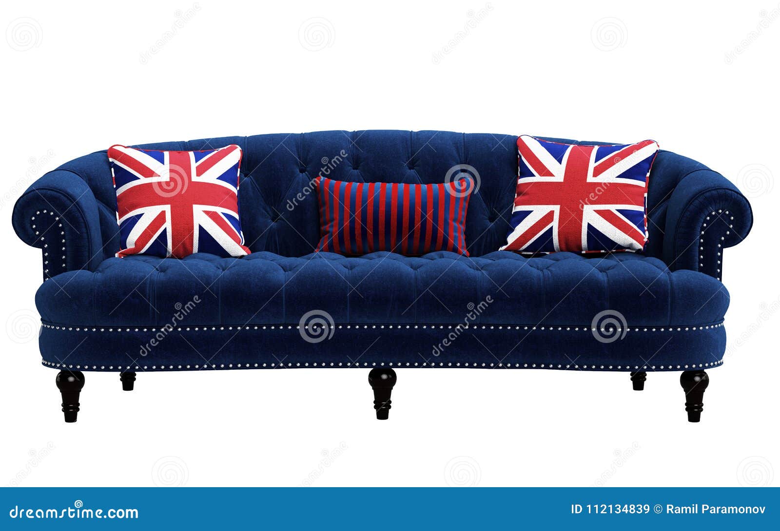 Classic Blue Sofa Pillows With British Flag Pattern Isolated On