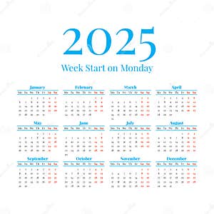 2025 Classic Calendar Week Days Start On Monday Stock Vector Illustration Of Week Month