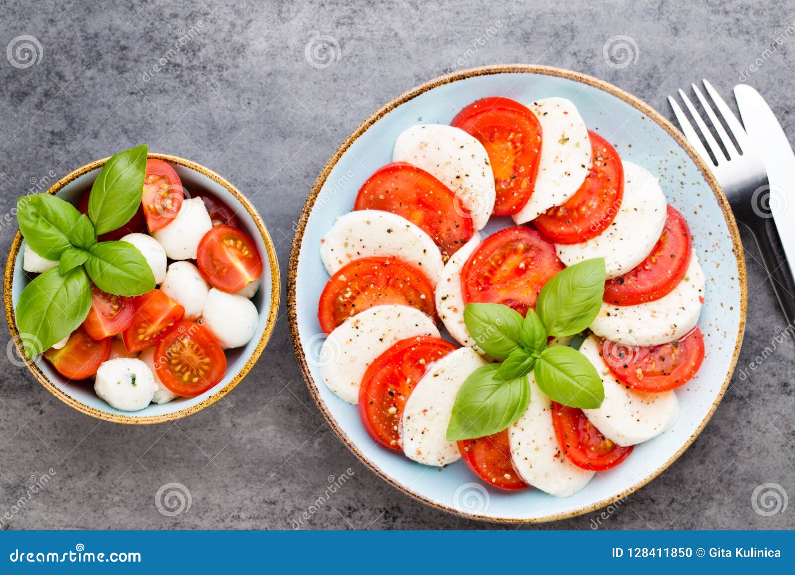 Classic Caprese Salad. Mozzarella Tomatoes and Basilikum. Stock Photo ...