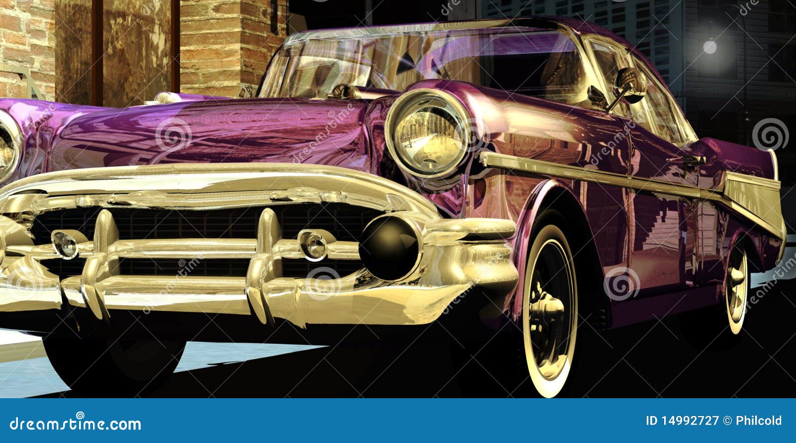 Classic Car Under The City Lights Royalty Free Stock Photography