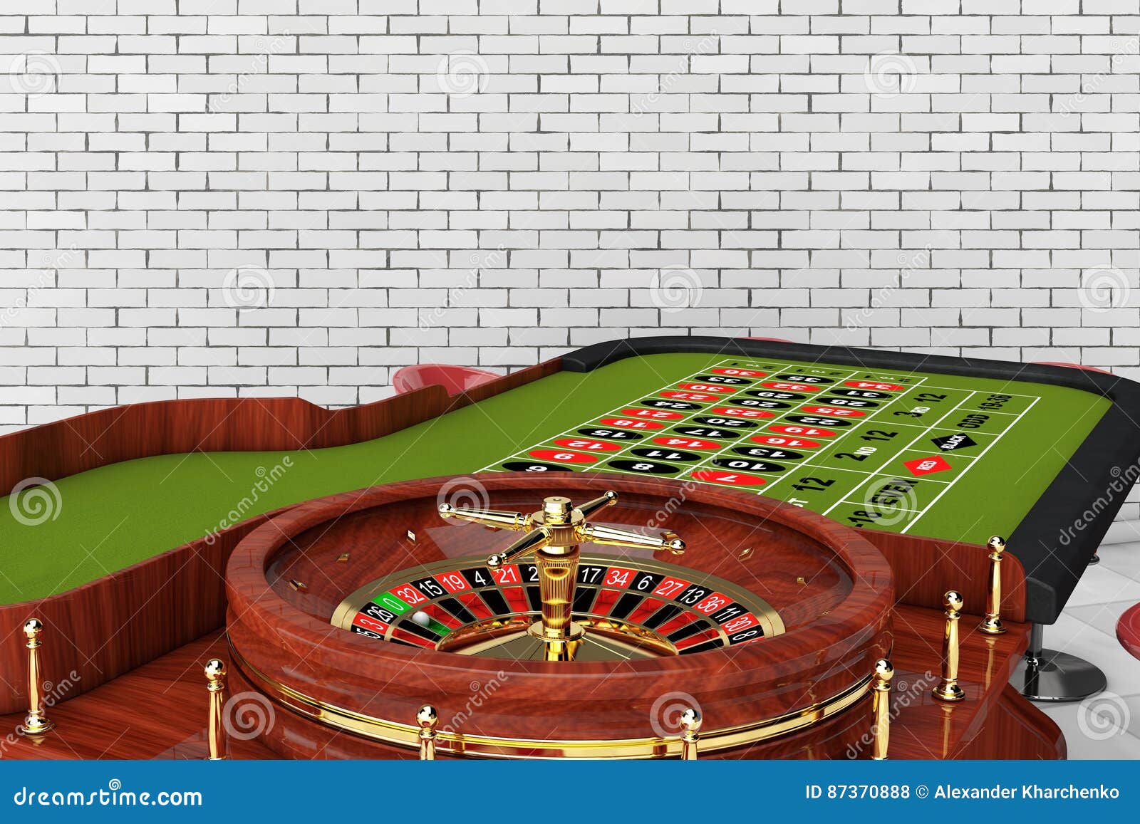 Classic Casino Roulette Table With Chairs 3d Rendering