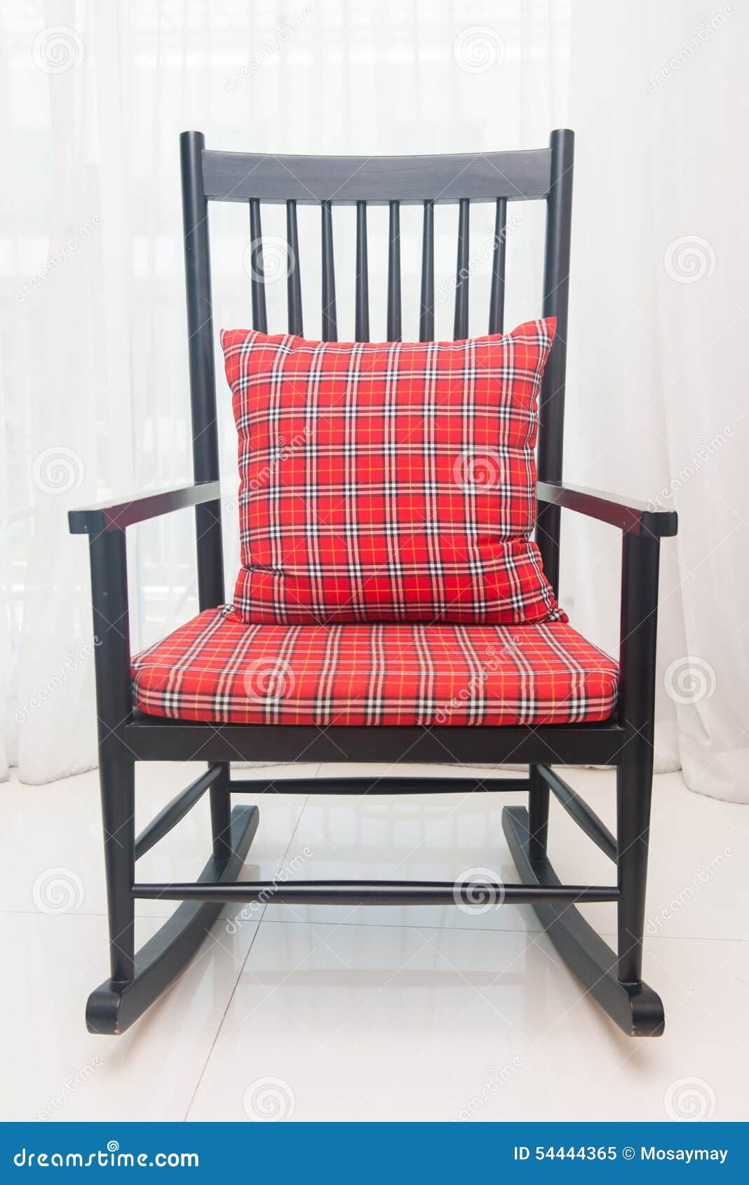 Classic Chair With Red Plaid Pillow Stock Image Image Of Armchair Living 54444365