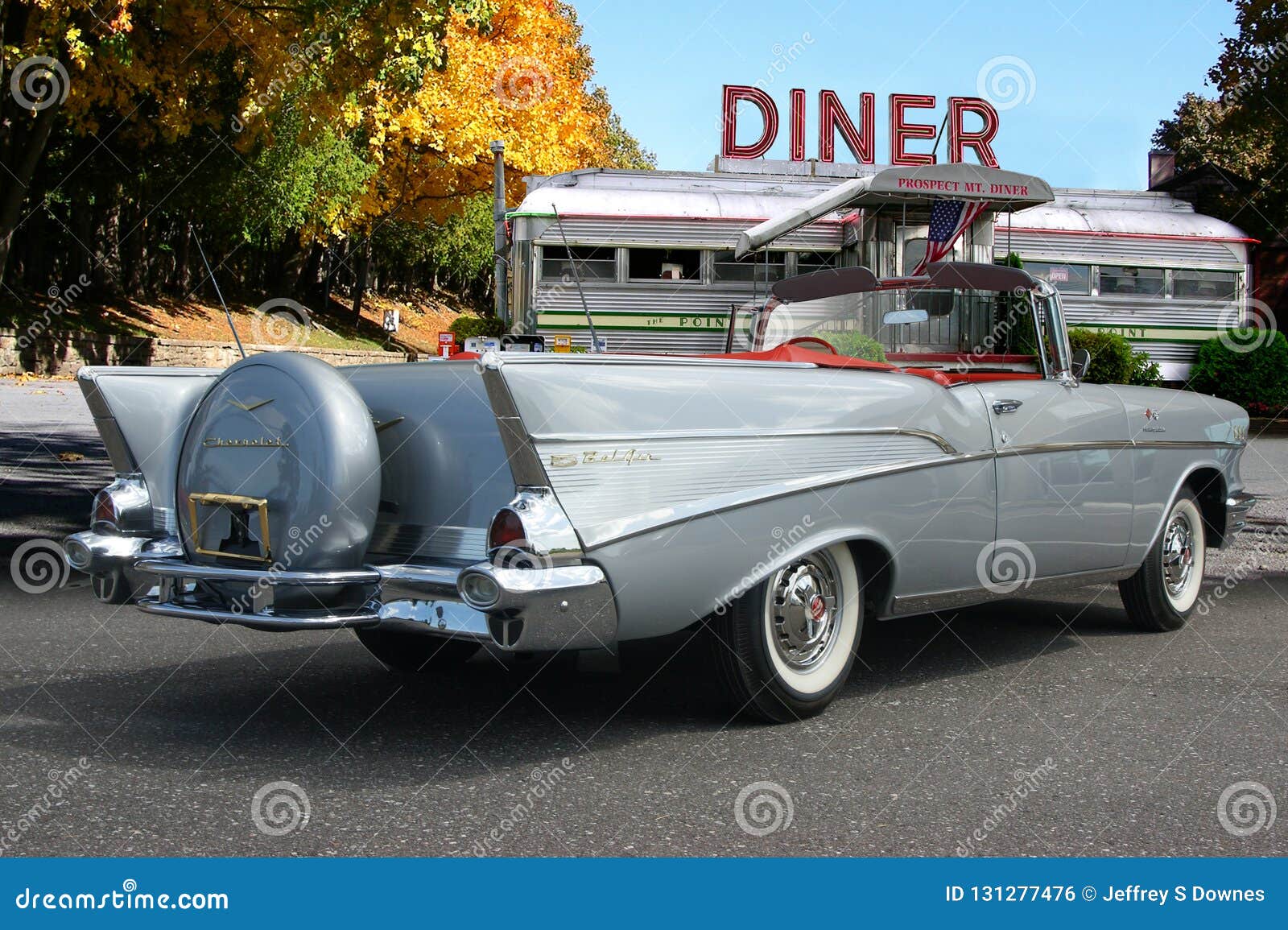 1957 Chevrolet Bel Air Convertable Parked At Vintage Diner