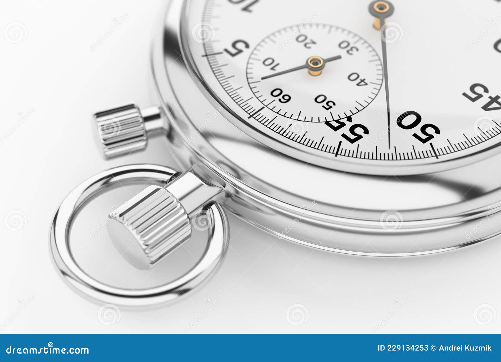 Classic Chrome Analog Stopwatch Close Up. 3d Rendering Stock Illustration Illustration of