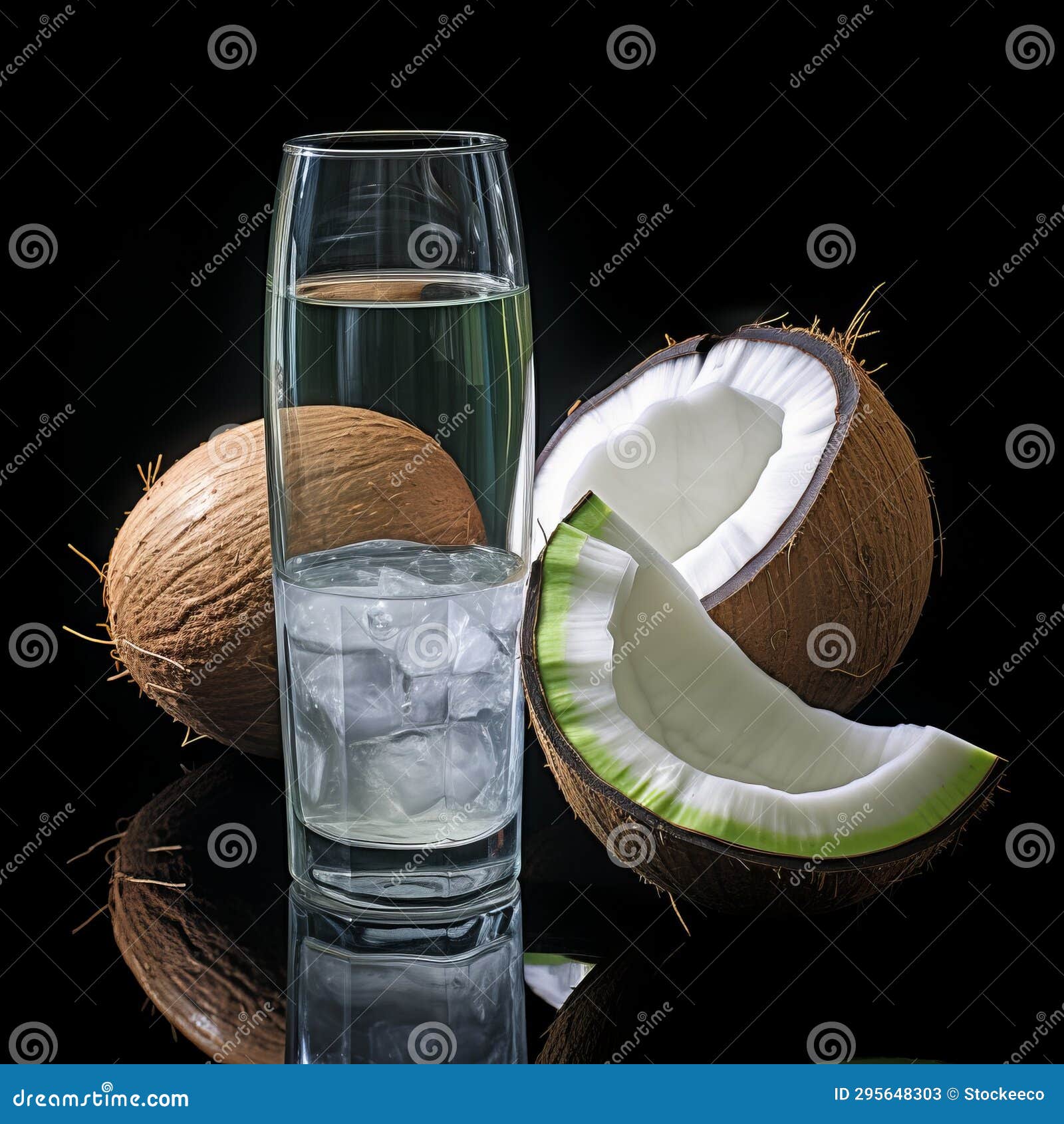 Classic Coconut Water Glass on Black Background Stock Illustration