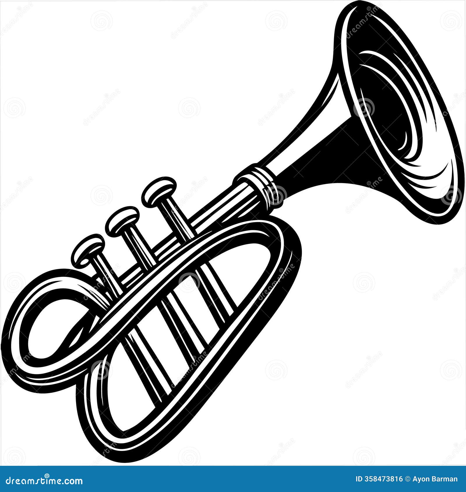 classic wind musical instrument cornet  on white background