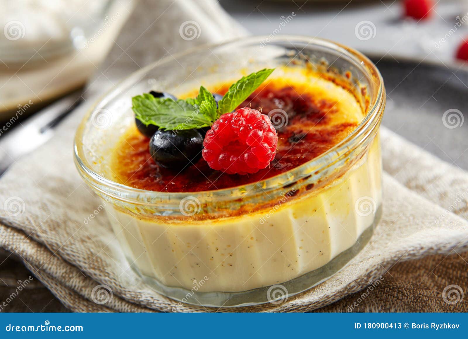 Classic Creme Brulee In Glass Bowl Stock Image Image Of Tearoom Raspberry 180900413