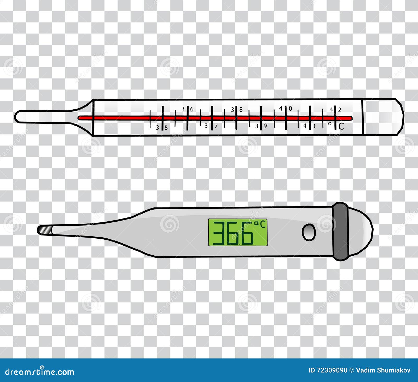Classic and Digital Thermometers a Transparent Background Stock