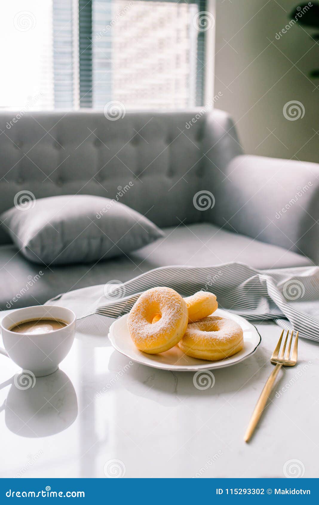Classic Donut and Coffee on White Table. Stock Photo Image of fresh