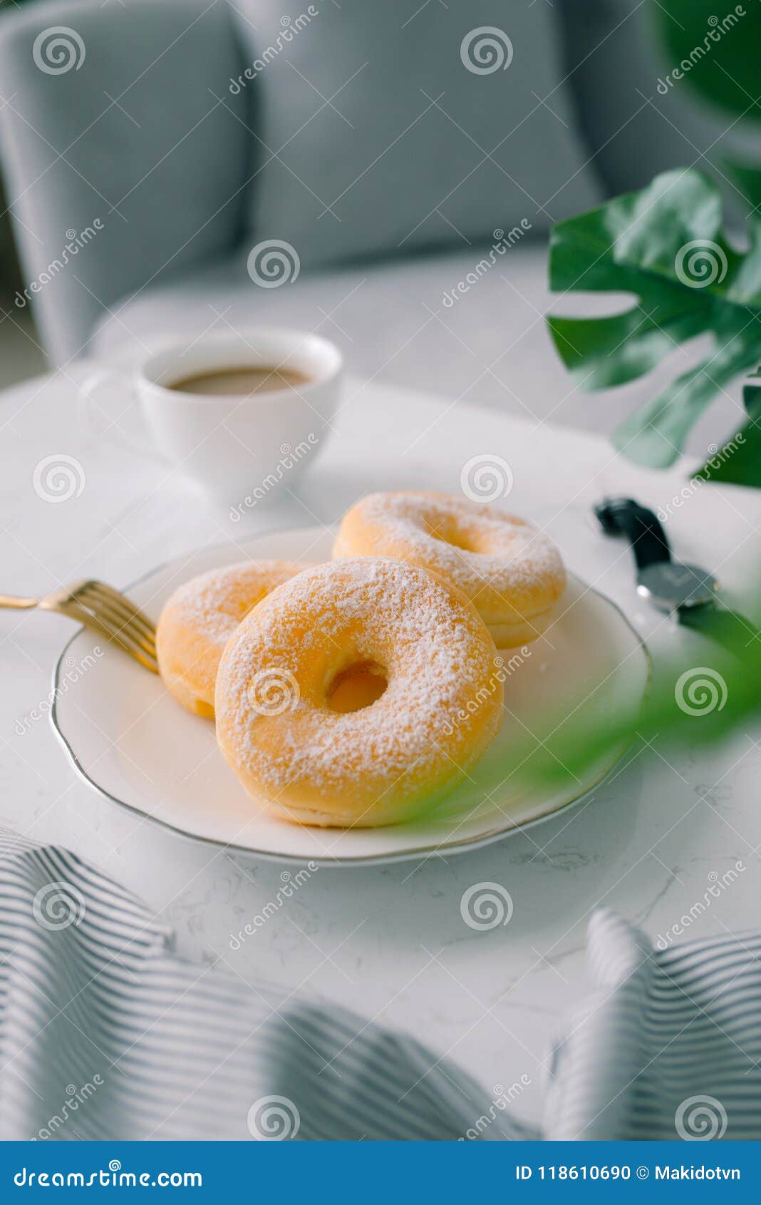Classic Donut and Coffee on White Table Stock Photo Image of