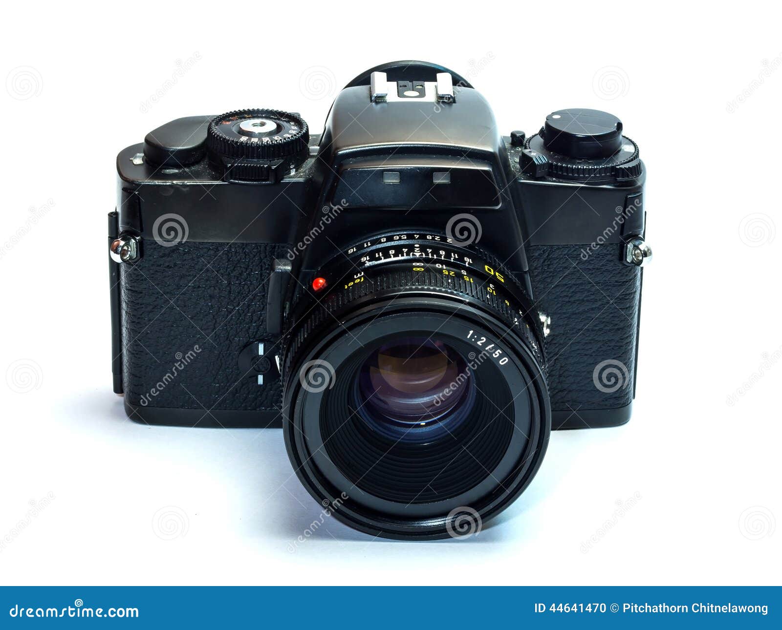 Classic Film Camera with Normal Lens Isolation on White Stock Photo