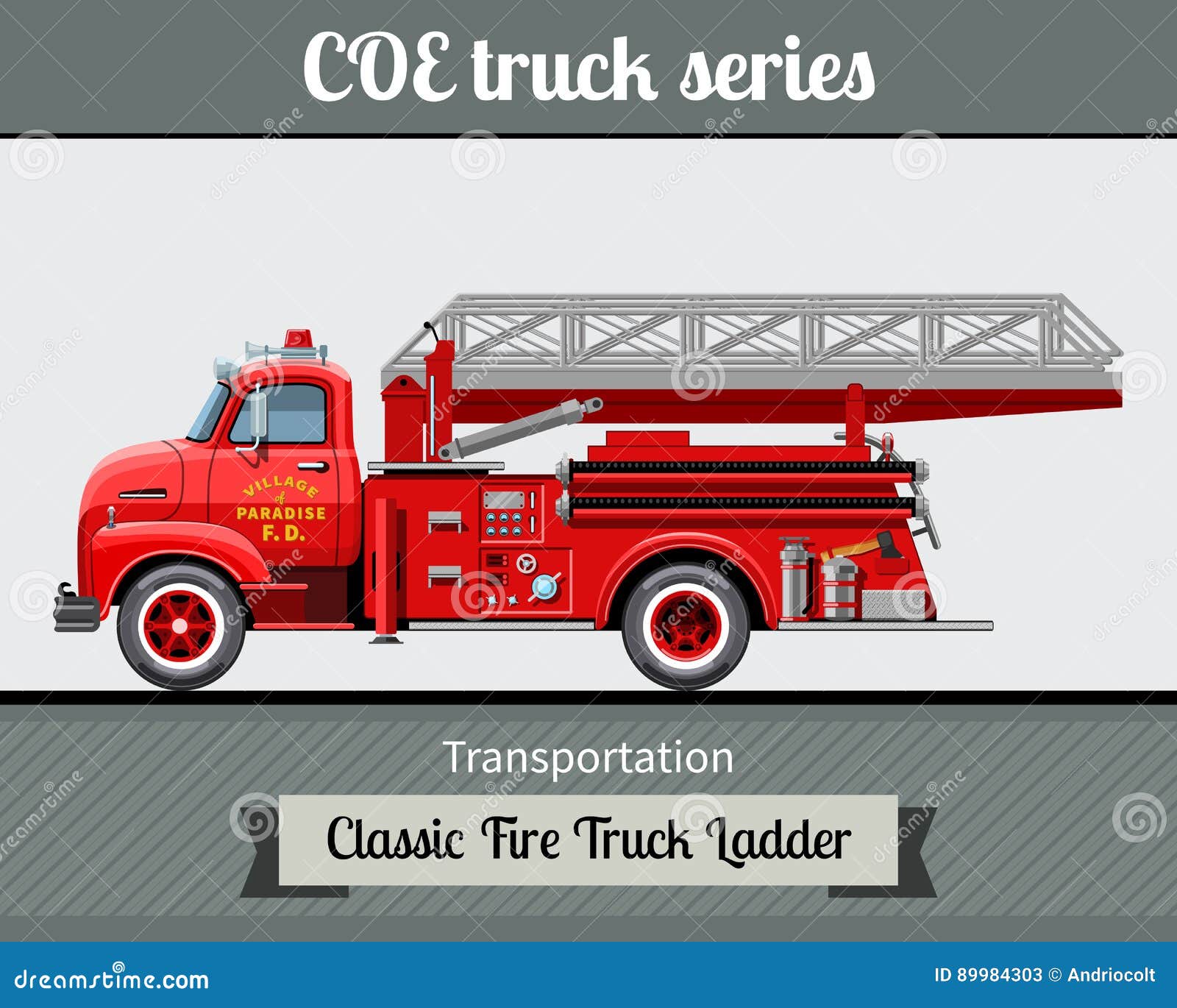 Classic Fire Truck Ladder Side View Stock Vector Illustration of