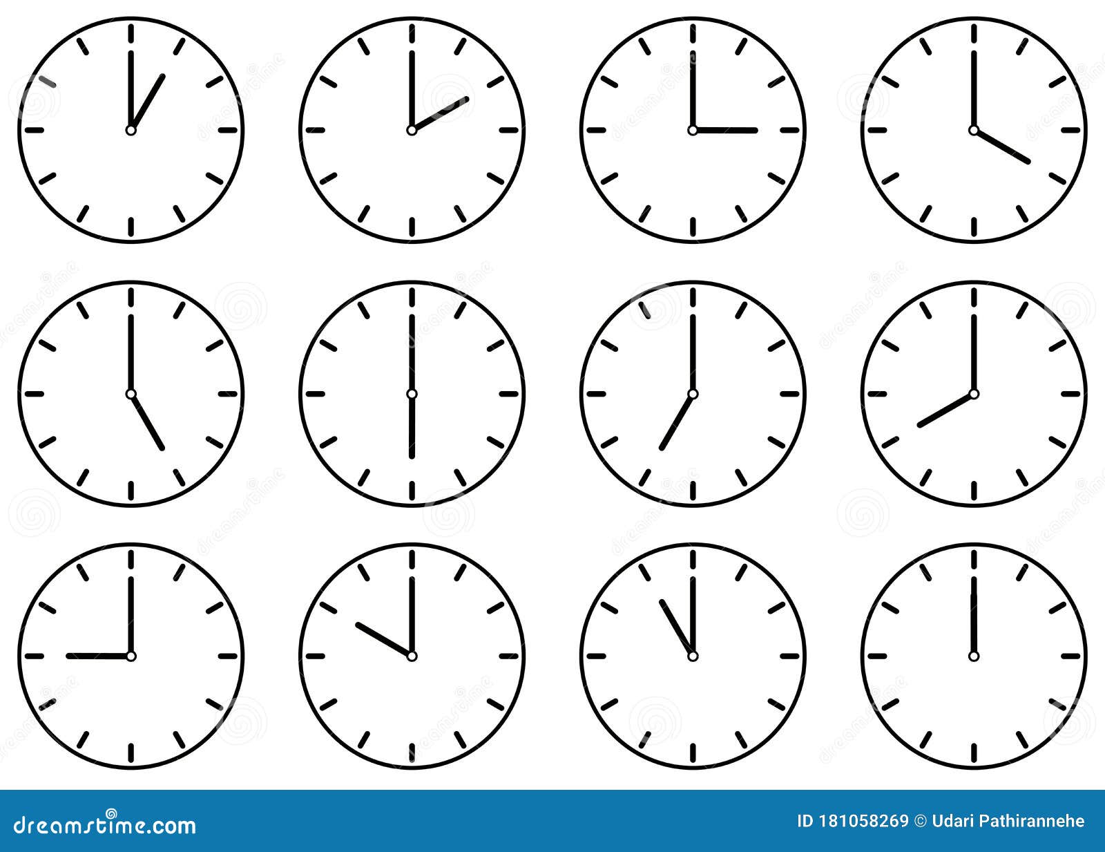 Classic Flat Clock Face Collection with Different Time Stock Vector ...