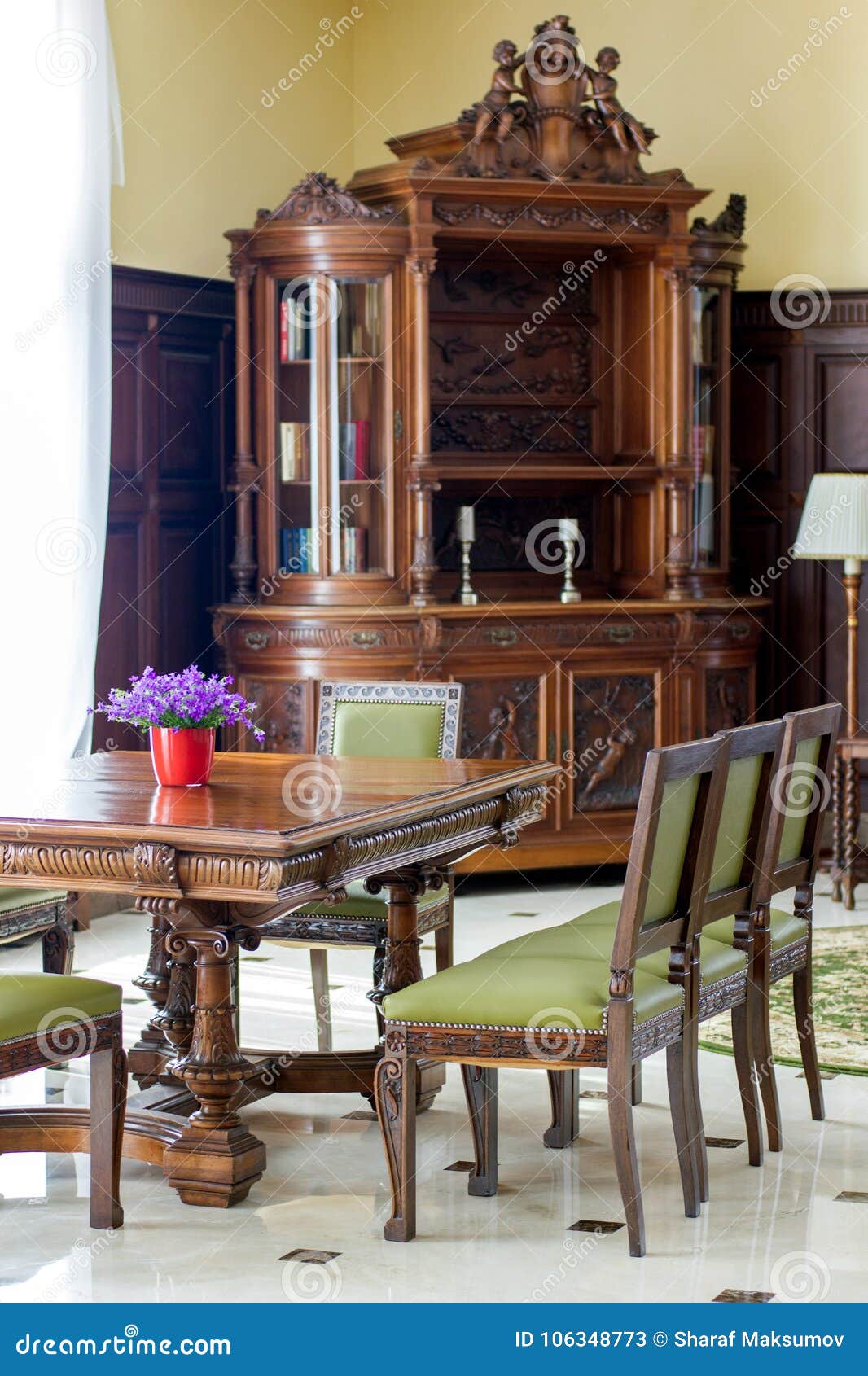 Classic Furniture Table and Chairs in Hall. Stock Image Image of
