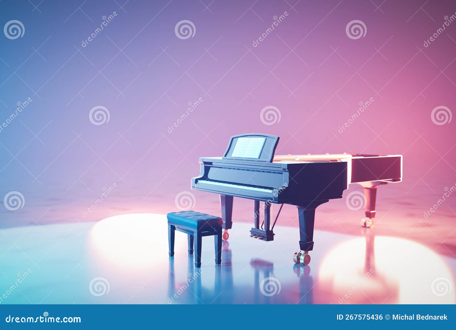 Classic Grand Piano Keyboard in Neon Spotlight Stock Illustration
