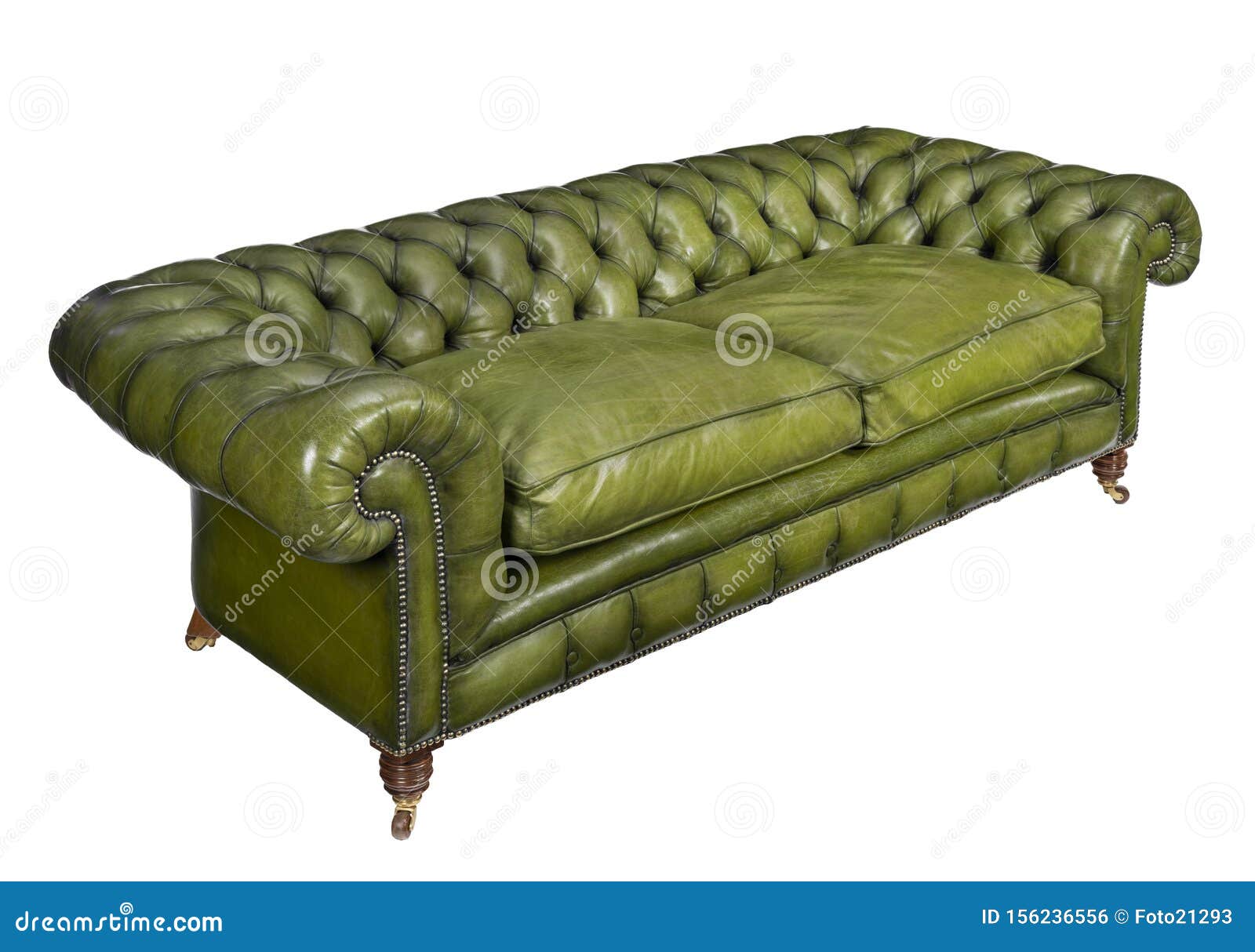 Classic Green Leather Sofa Isolated On White Stock Photo Image Of Furniture Comfortable 156236556